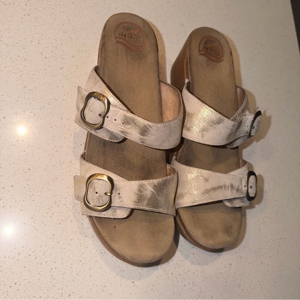 Dansko Sophie Double Strap Sandal Metallic Gold Leather EU 42 US 11-11.5 - Picture 3 of 8